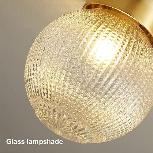 Miniatura 5 de Pattern Glass Semi Flush Mount Ceiling Lamp, Modern Globe Ceiling Light Brass Chandelier, Copper Pendant Lights E27 Ceiling Lighting Fixtures for