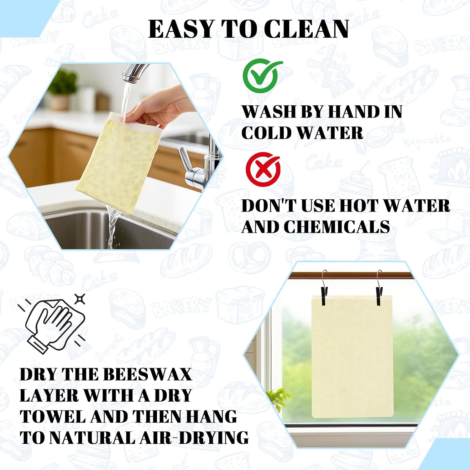 2 Pack Beeswax Bread Bags - 17x13 Inch Reusable Bread Storage Bags,Bees Wax Lined Bread Bags for Home Cooks fresh bread storage Easy Clean (Blue Floral)