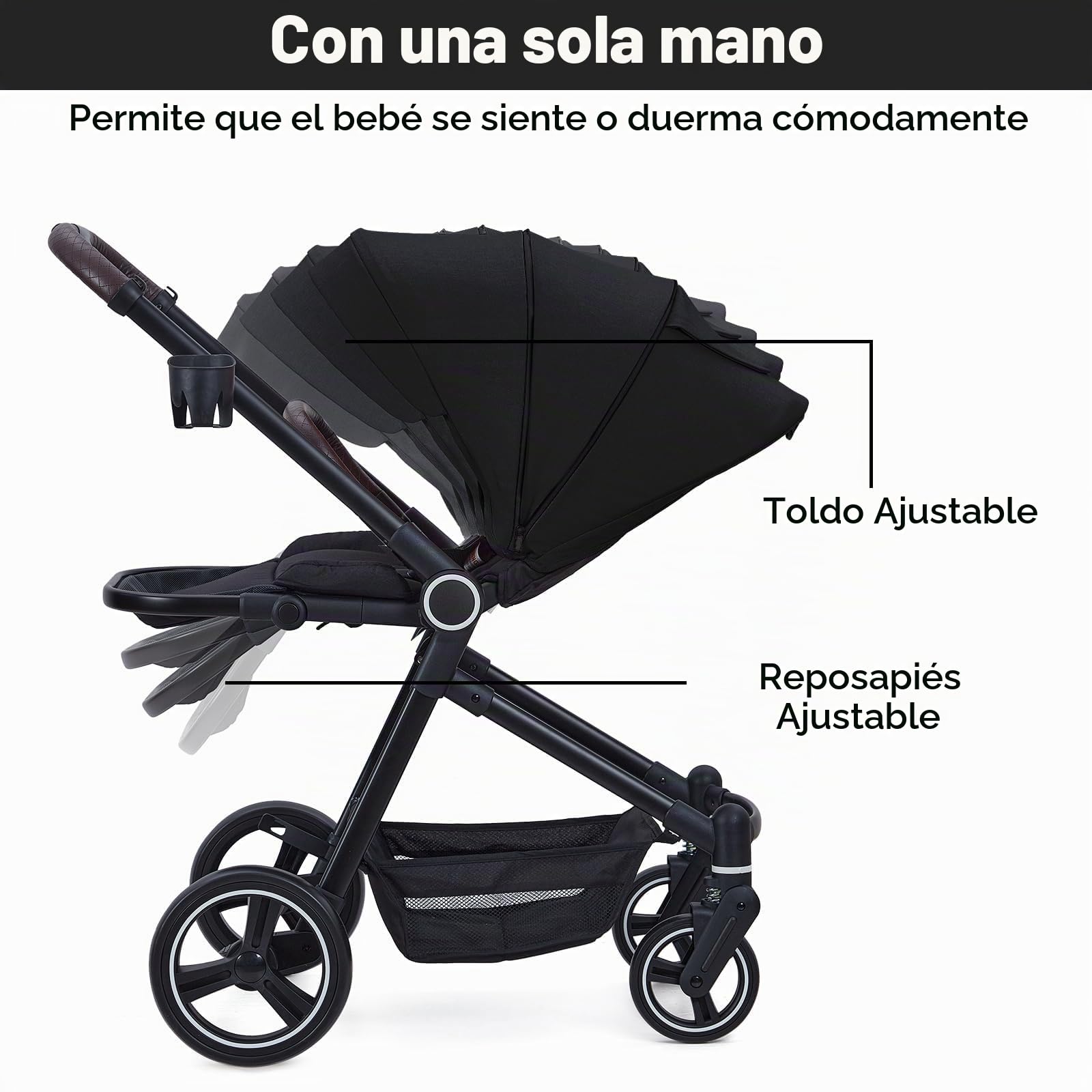 Garvee Cochecito 3 en 1 para bebé - Asiento reversible, capazo y buggy - Plegado fácil con un presionar - Ligero y portátil - Capota amplio anti-UV y cubierta de lluvia - De 0 a 4 años - Hasta 22 kg
