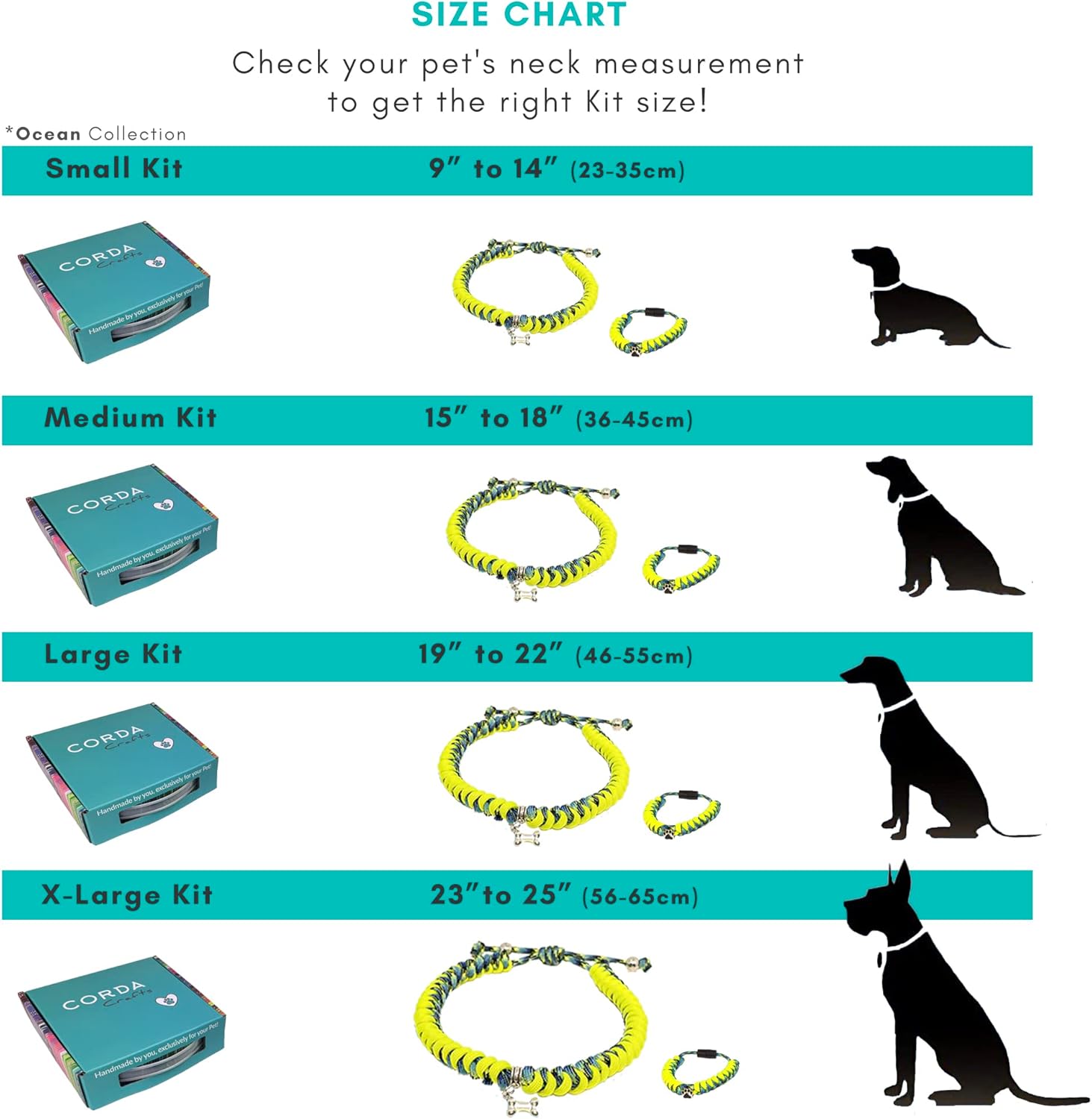 CORDA Crafts - Paracord Kit - Complete Accessories for Making Necklace Dog and Owner Matching Bracelet - Easy Video Tutorial - Waterproof Pet ID Tag Clip Included - X-Large Dog, Ocean