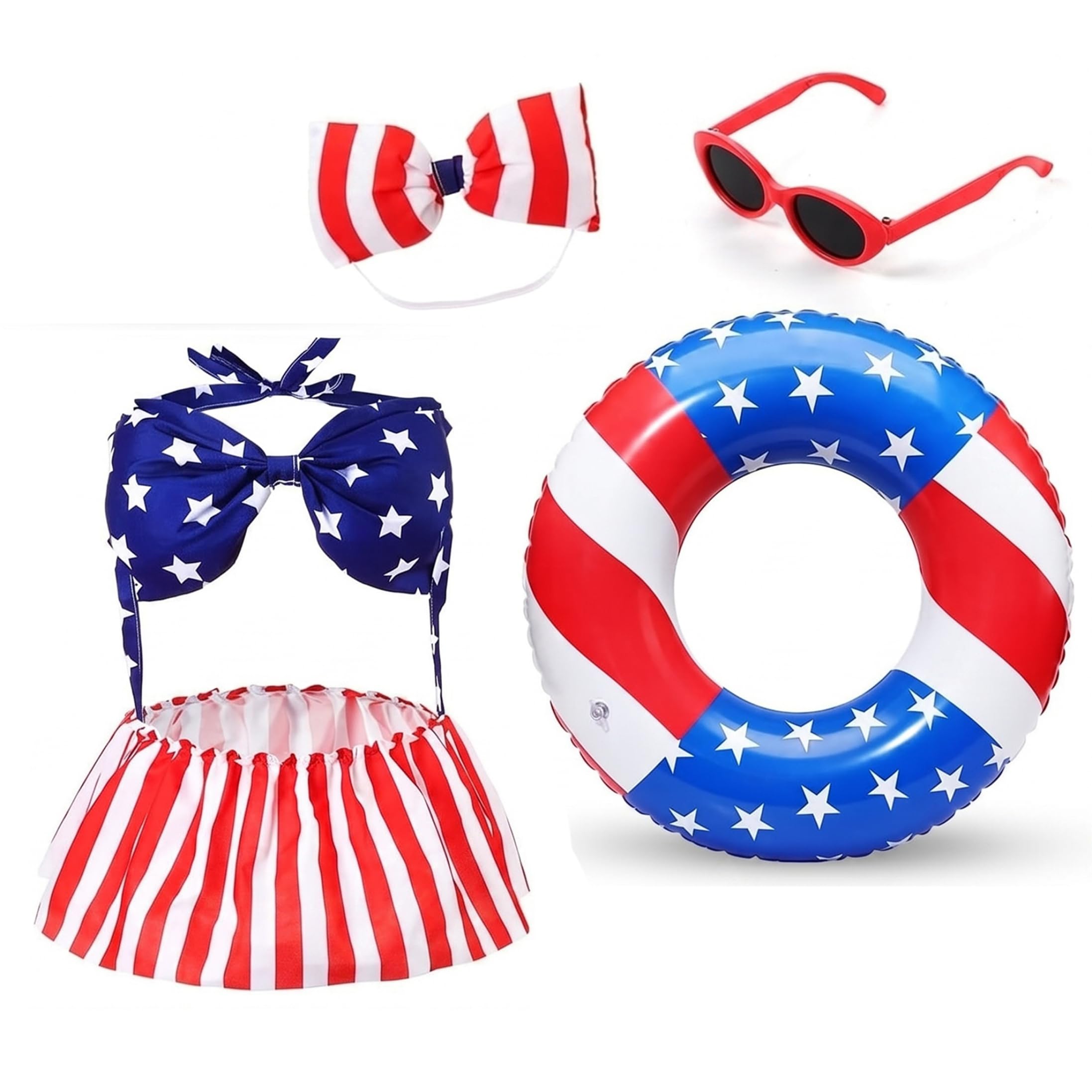 Porch Geese 4th of July Outfits Porch Geese Outfits, 4th Of July Outfit Set - Patriotic Swim Ring, Summer Costume & Accessories For 23 Inch Lawn