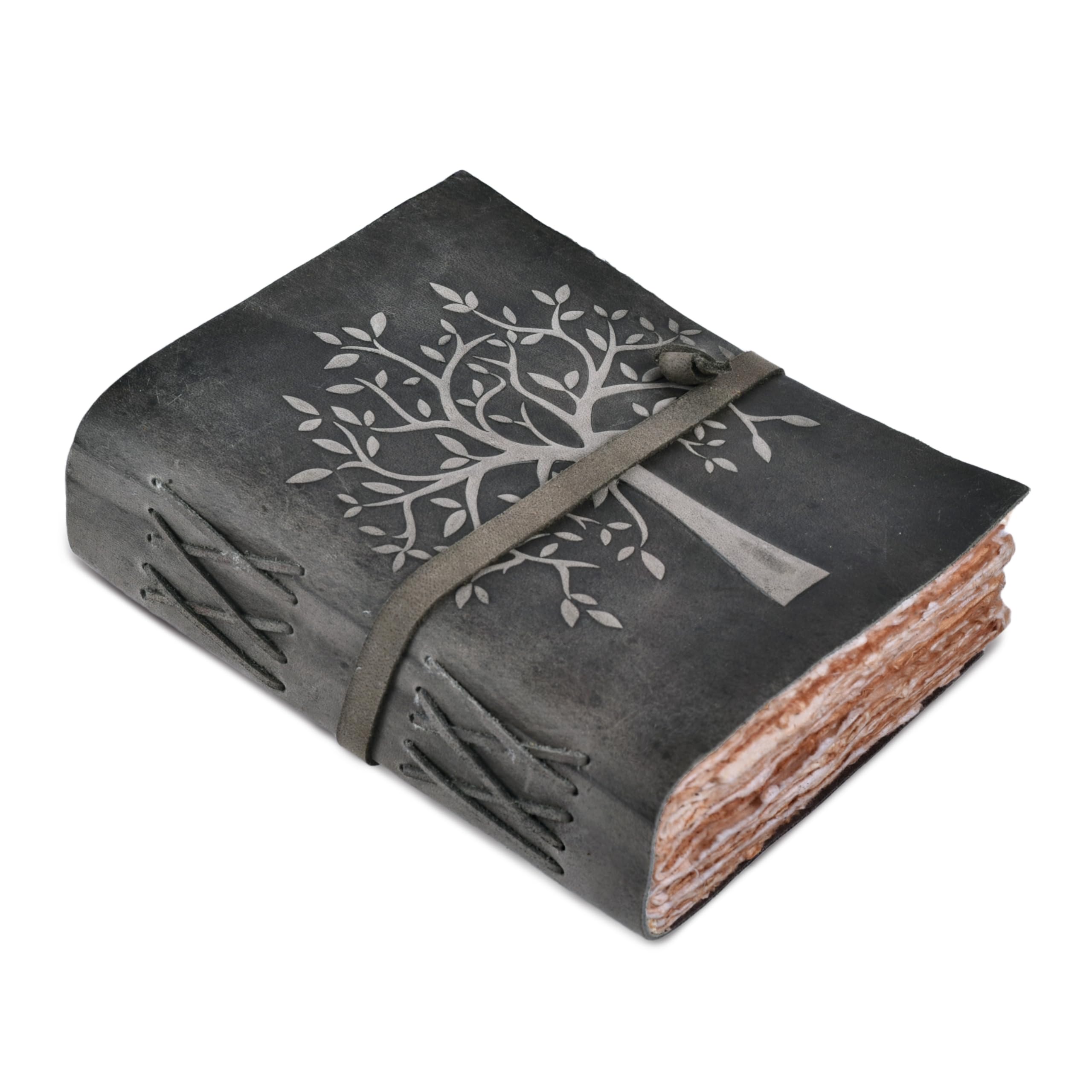 LEATHER VILLAGE Tree of Life Leather Bound Vintage Journal for Men & Women - Book of Shadows - 10 X 7 inches - Antique Deckle Edge Handmade Watercolor Paper – Vintage Black