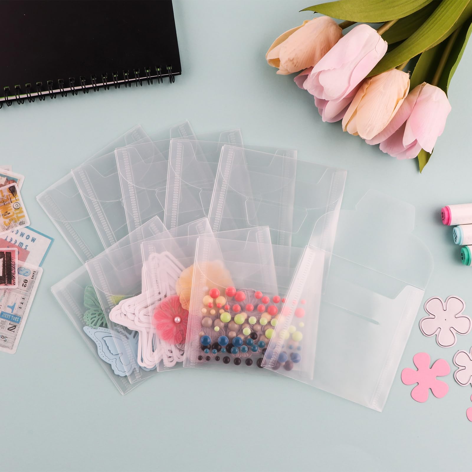 OTCRAFT 100 Pcs 3.9x3.9inch Stamp & Die Storage Pockets Resealable Clear Plastic Seal Bags Storagefor Cutting Dies Stamp Crafts for DIY Scrapbooking Paper Card Craft Cutting Dies Storage… - Image 3