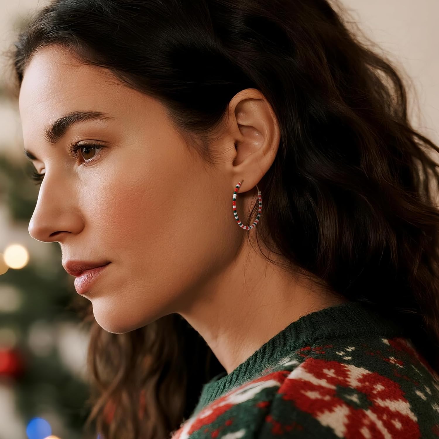 Sonatomber Handmade Boho Colorful Beaded Large Gold Hoop Earrings for Women, Bohemian Seed Beads Circle Hoops Cartilage Hypoallergenic Holiday Prom Jewelry Gift - Image 2