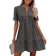 Ancapelion Denim Dress for Women Babydoll Short Sleeve Button Down Jean Shirt Dresses Summer Cotton Casual Dresses