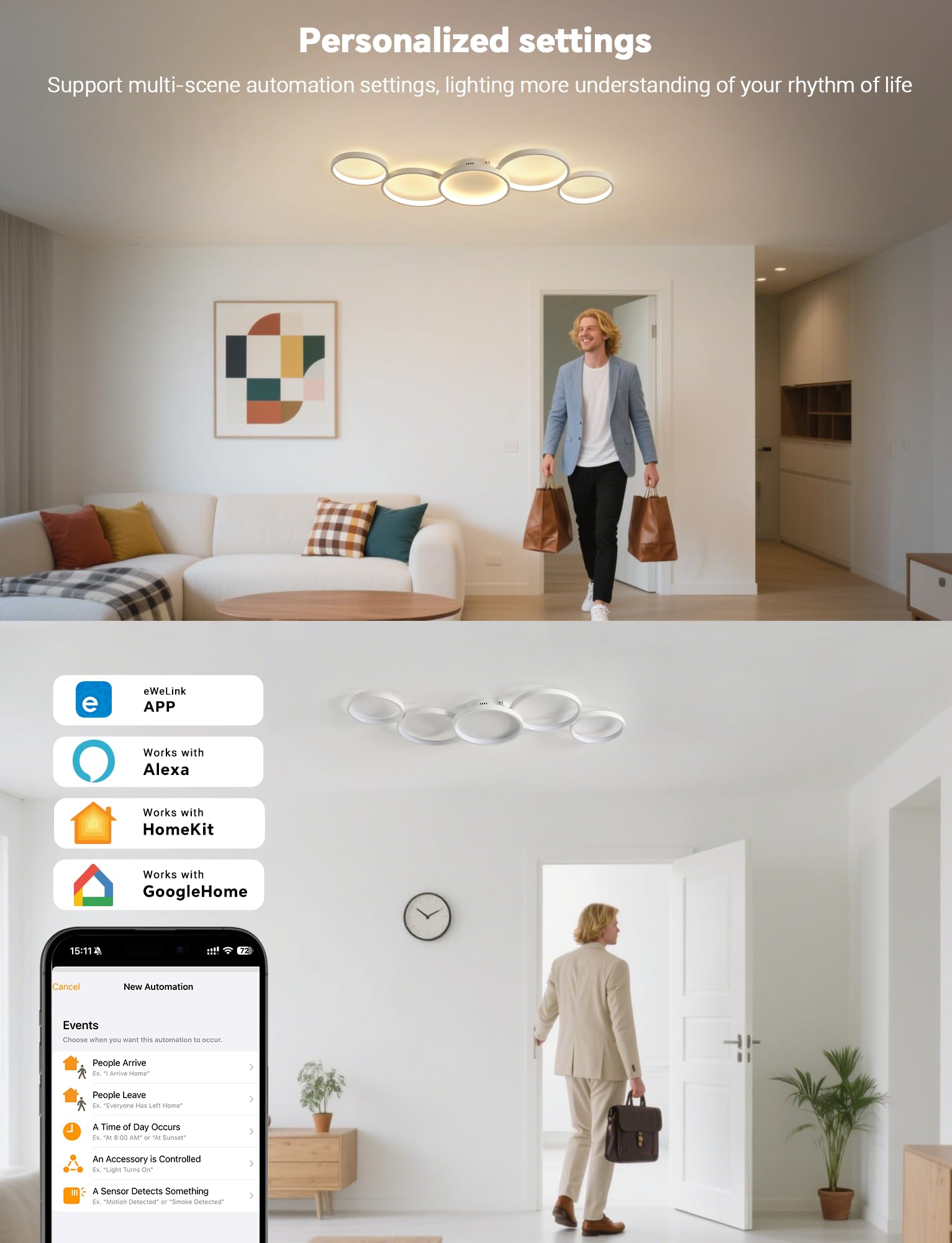 BAYHT Deckenlampe mit Fernbedienung, Wohnzimmerlampe with Matter Kompatibel eWeLink App, 56W 5600lm, 3000K-6000K, Modern LED Deckenleuchte Für Schlafzimmer Wohnzimmer (100cm, Weiß)