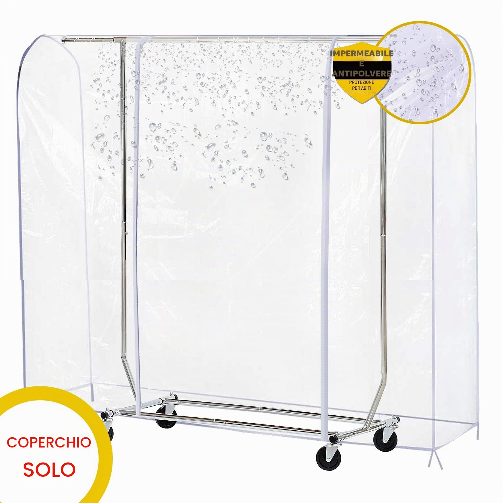 Ruibo - Copertura trasparente per appendiabiti, copriabiti antipolvere con 2 cerniere resistenti/Protettore impermeabile per abbigliamento (L:180x51x152 cm)