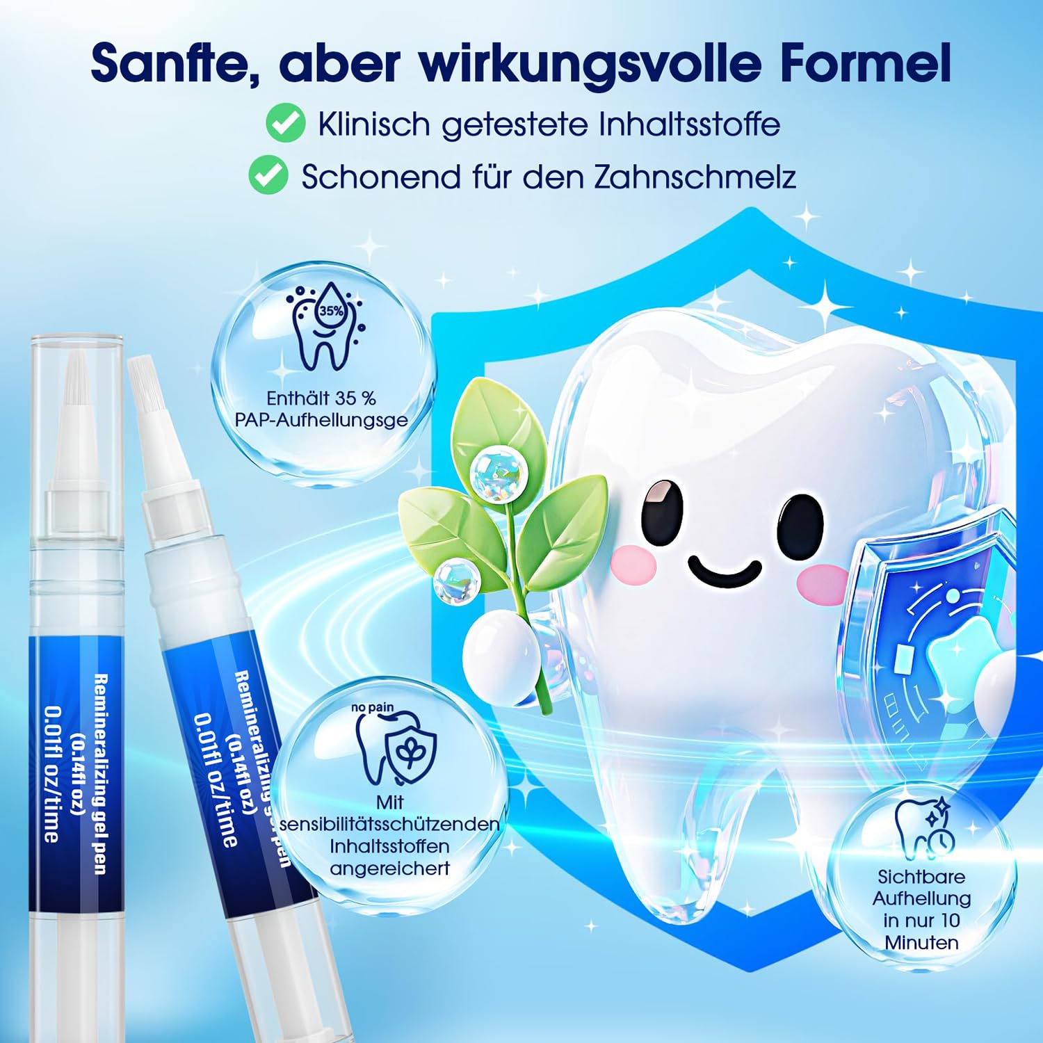 Zahnaufhellungsset mit LED-Licht – 3 Whitening-Gel-Stifte + 2 Desensibilisierungs-Gel-Stifte – 35% PAP-Aufhellungsformel – Zahnbleaching für zu Hause – Sichtbar weißere Zähne in 7 Tagen (Minze)