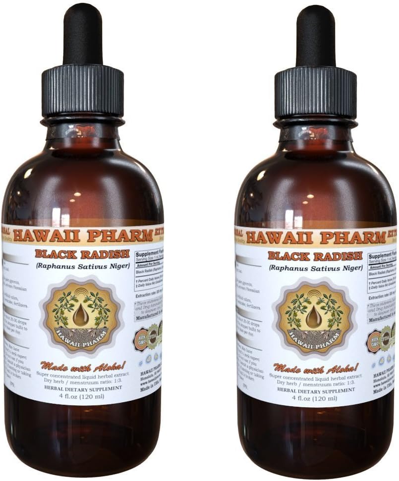 Hawaii Pharm Black Radish Liquid Extract, Black Radish (Raphanus Sativus Niger) Dried Root Tincture Supplement 15x4 oz