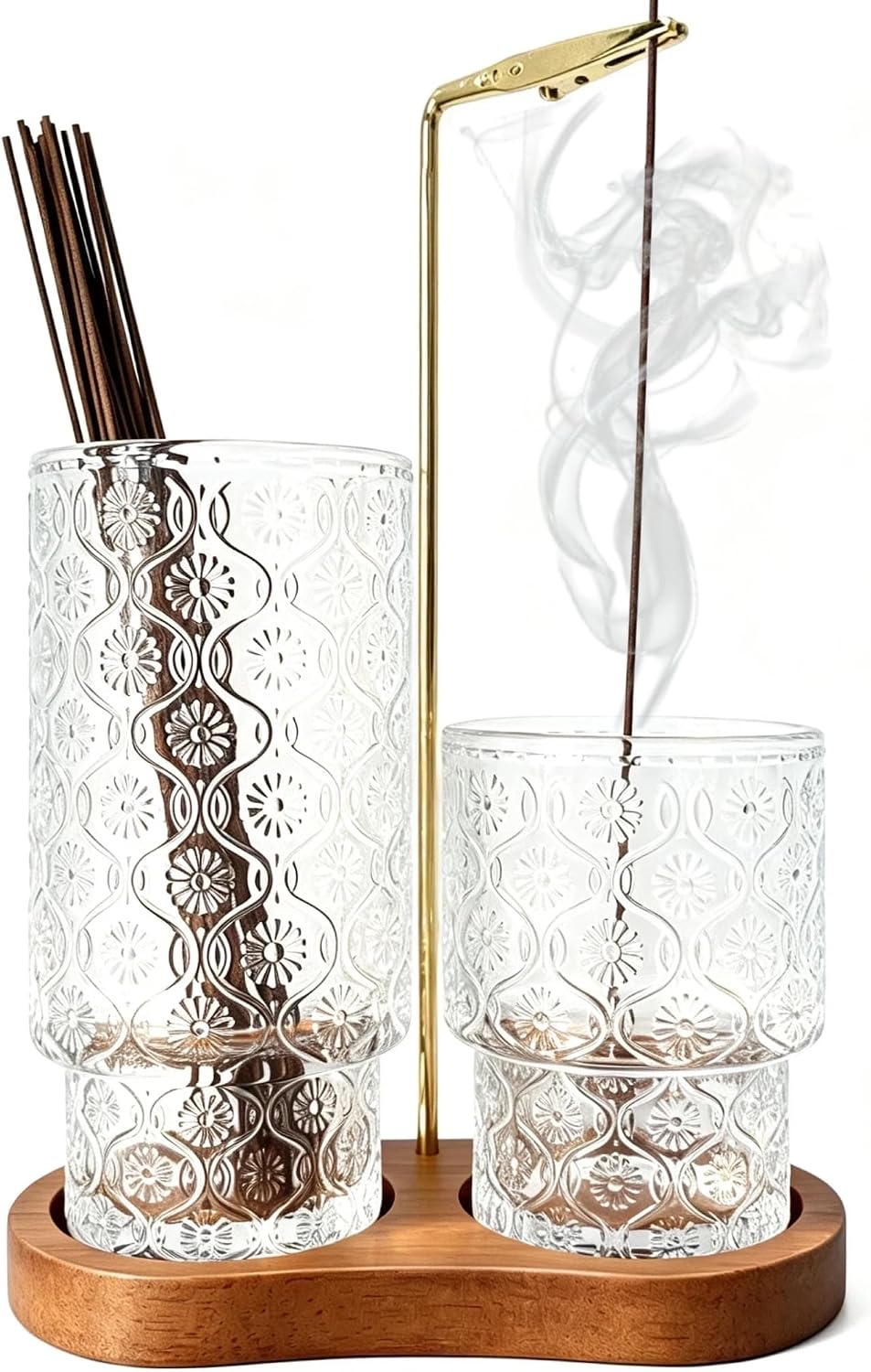2 in 1 Incense Holder for Sticks, Vintage Glass Ash Catcher for Meditation