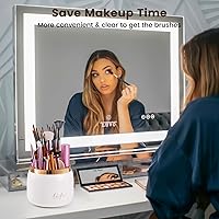 Vista 6 de CusFirst Makeup Brush Holder Organizer with Lid 2023 Newest Dustproof & Moistureproof Design 360 Rotating Cosmetic Brushes Storage for