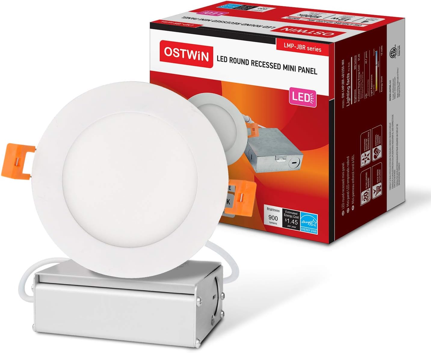 OSTWIN 4 Inch LED Recessed Lighting, 12 Watt (95W Equivalent) 900 Lm, Dimmable, IC Rated, Ultra Thin Downlight with Junction Box, 5000K (Daylight), Energy Star, ETL