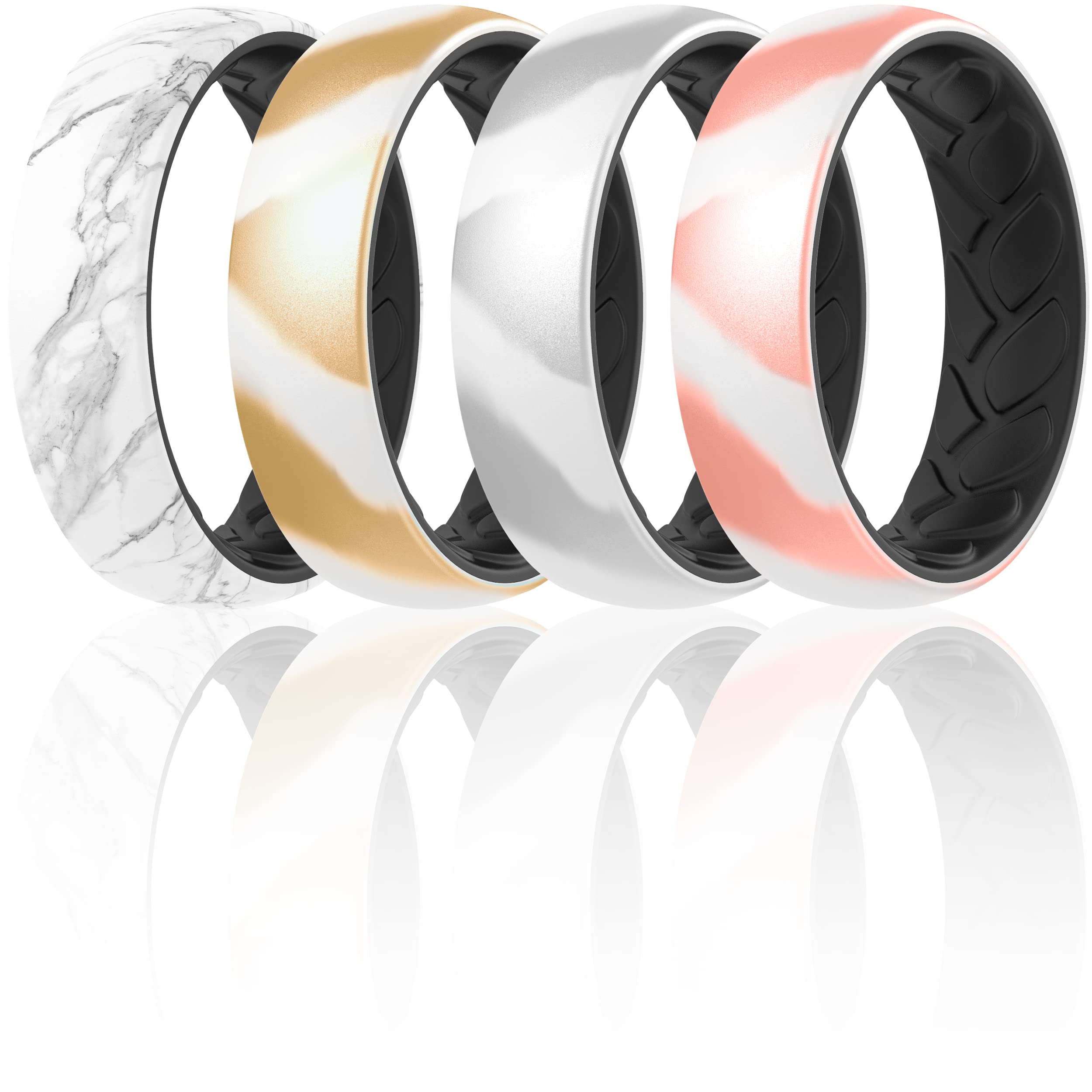 ThunderFit Silicone Wedding Bands for Women, 2 Layers 5.5mm Wide 2mm Thick - 1/4/7 Variety Multipack