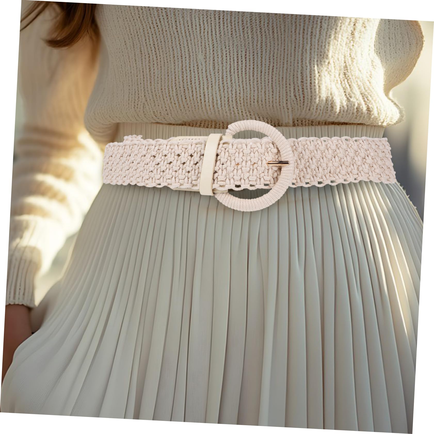 Cintura Boho Intrecciata Regolabile Beige in Poliestere per Donna