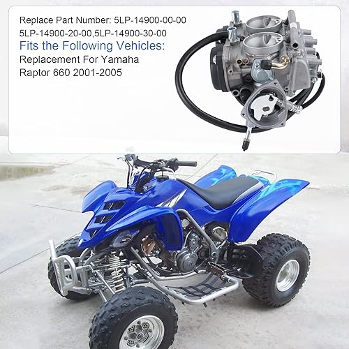 Miniatura 2 de Carburador con válvula de combustible Petcock Asamblea de 0.315 in de repuesto para Yamaha Raptor 660 660R YFM660 YFM 660R ATV Quad Carb 2001-2005