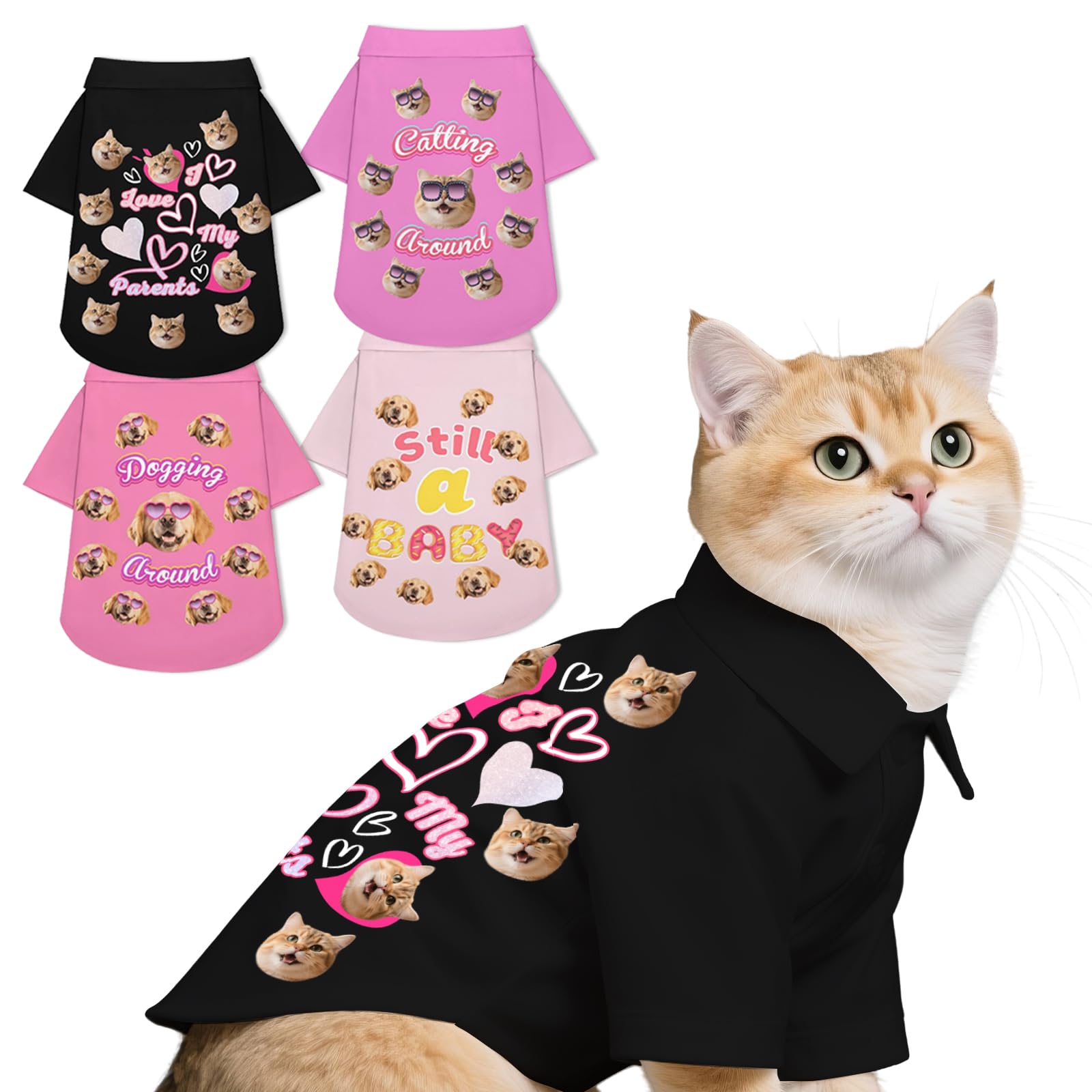 Personalised Dog Shirt Custom Dog T-Shirt with Photo Name Text Logo, Personalised Summer Breathable Pullover Pet Outfit Clothes for Small Medium Large Dogs Cats Kitten Puppy