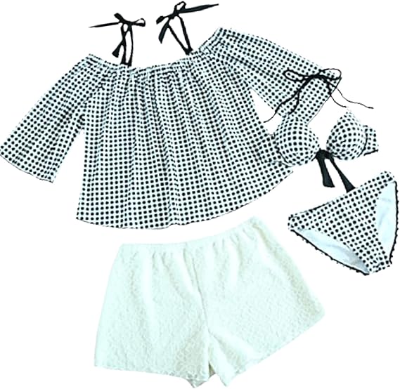 Amazon Mie Mie 水着 レディース 体型カバー オフショルダー タンキニ ビキニ ワンピース 4点 セット タンキニ 通販