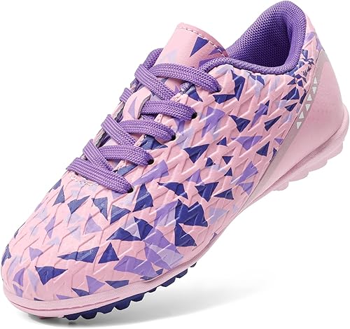 DREAM PAIRS Boys Girls Turf Indoor Soccer Shoes Lace Up Cleats for Little/Big Kid,Size 9.5 Toddler,Pink/Purple,SDSO223K