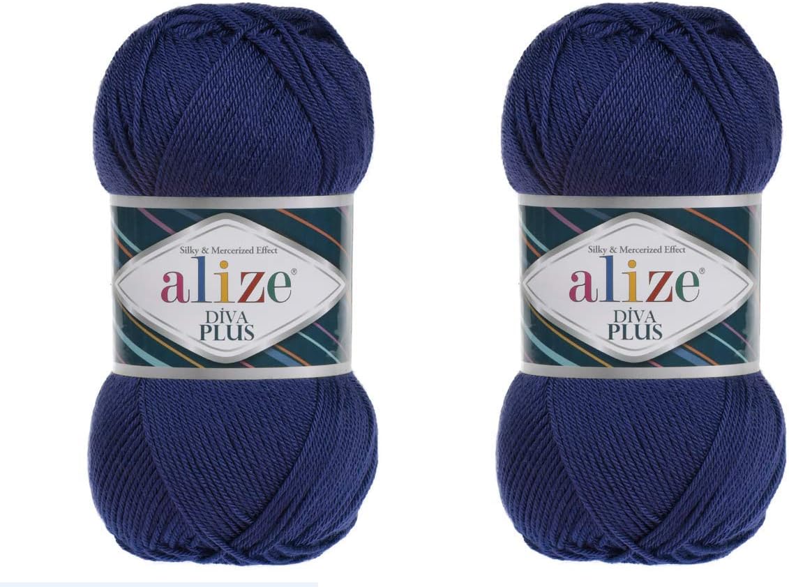 Alize Diva Plus Silk and Mercerized Effect 100% Microfiber Acrylic 3 DK & Light Worsted Crochet Yarn Lot of 2 skeins 200gr 484yds (360 Royal Blue)
