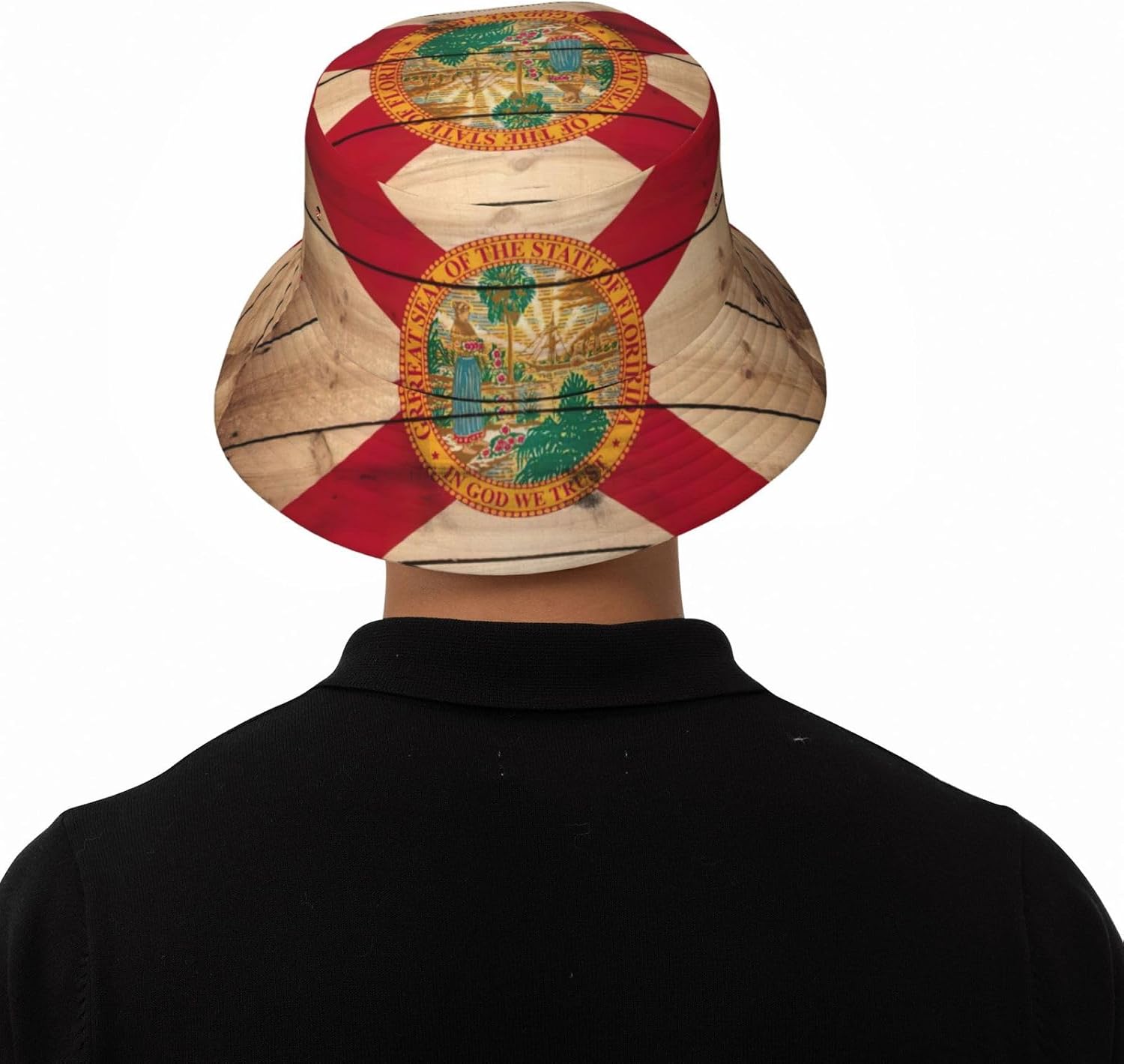 Florida Flag Wood Grain Print Winter Bucket Hat Packable Unisex Sun Hat Summer Travel Beach Fishing Cap for Men Women Black