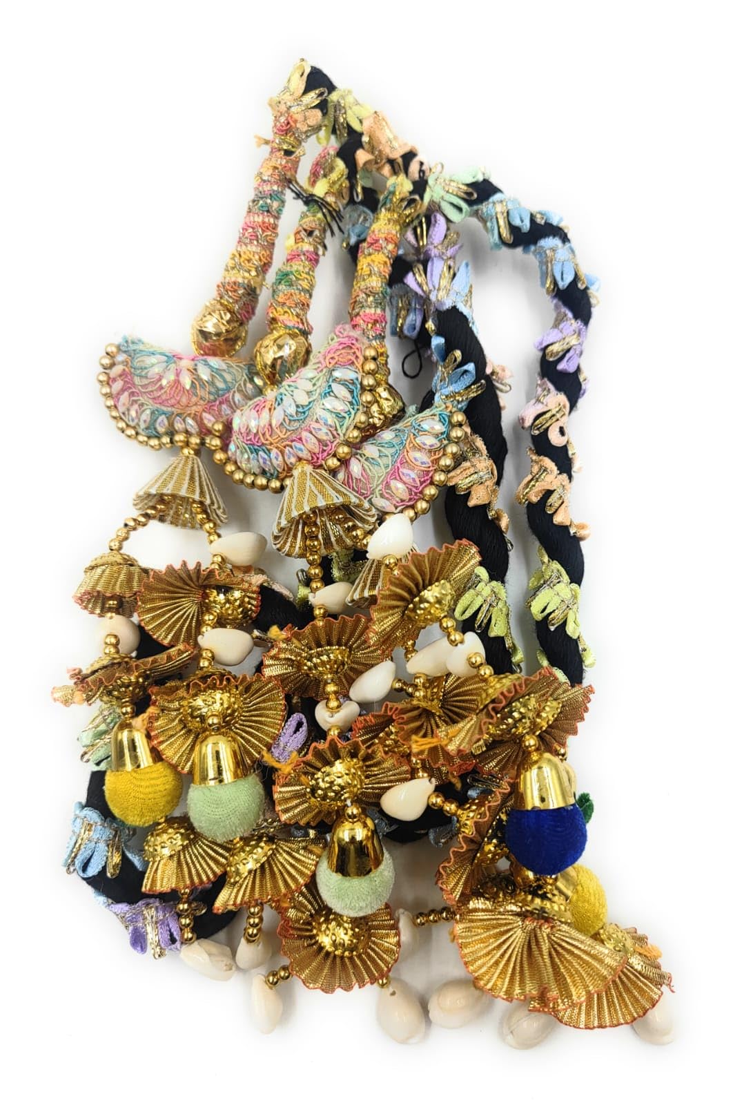 SIMKA® Duble Mirror Heavy Design Punjabi Paranda with Golden Gotapatti Dori/Hair Hair accessories/Extension/Braid Tassles/Patiala Shahi Parandi/Jadai Billai (Multycolour Potly) 2