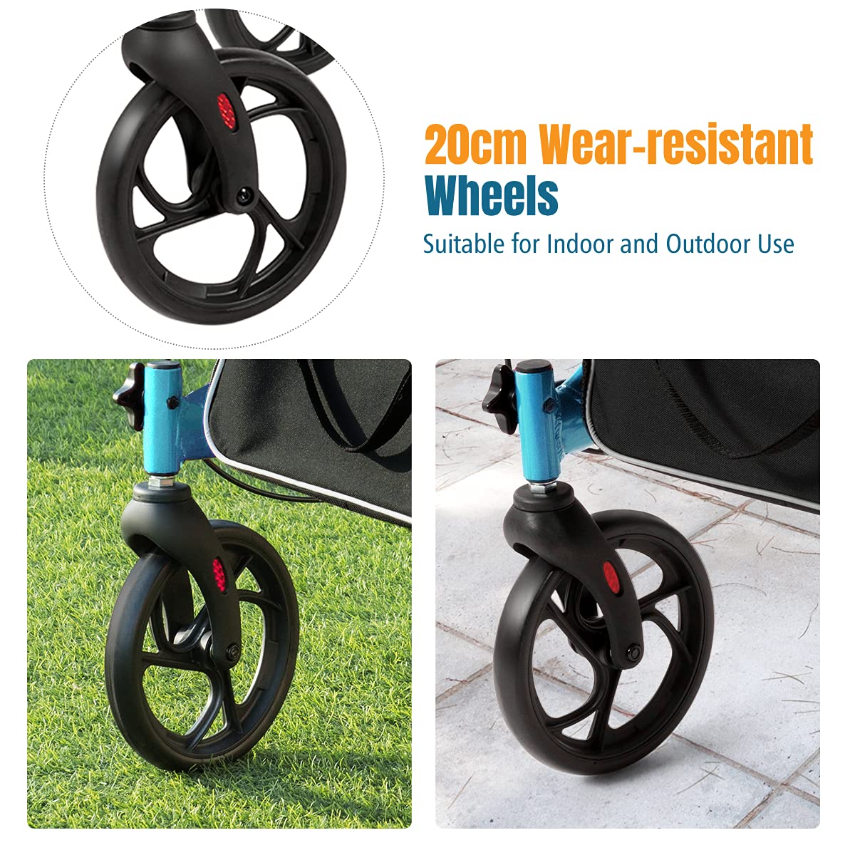 FANTASK 2 in 1 Aluminium Rollstuhl Rollator, faltbar & leicht Reiserollator mit Sitz & abnehmbarem Aufbewahrungsbeutel, Laufhilfe höhenverstellbar für Senioren und Erwachsene (Blau)