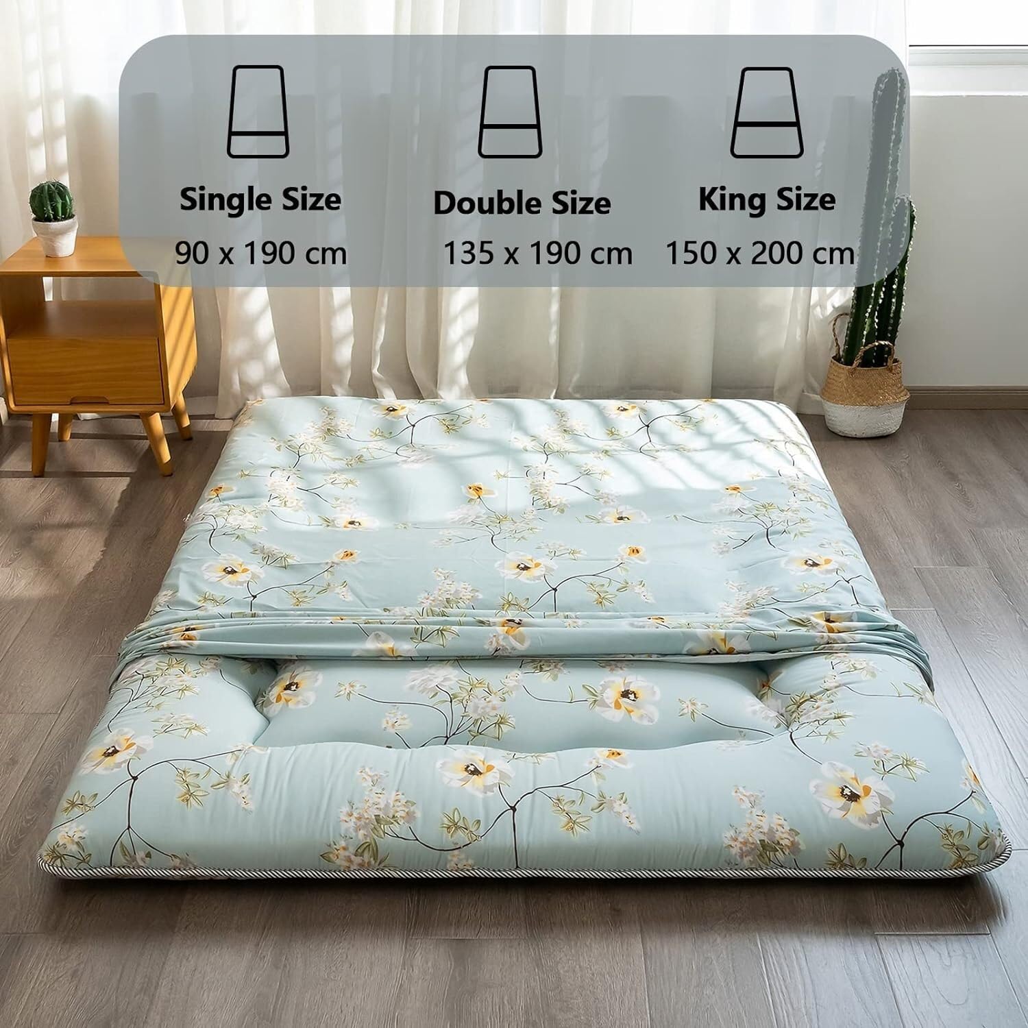 Shikibuton Futon Japonais Pliant 10 Cm Épais - Matelas Sol Confortable Gris, Idéal Chambre, Salon, Camping, Voyage