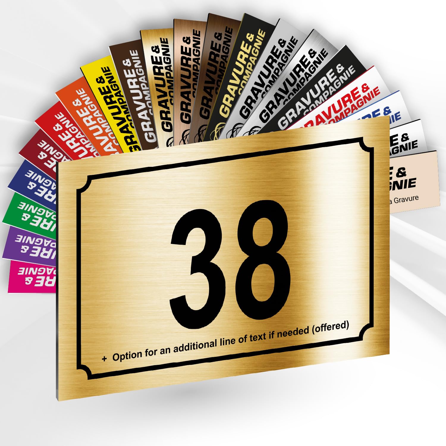 House Number Sign – Custom Outdoor PVC Plaque with Engraved Number & Text – Adhesive or Screw Fixing with Covers – 15 x 10 cm (Metallic Gold)