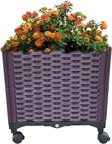 Doppy Cama de jardín elevada de plástico, macetas profundas con ruedas, macetas móviles para plantas de interior y exterior, cajas de jardín
