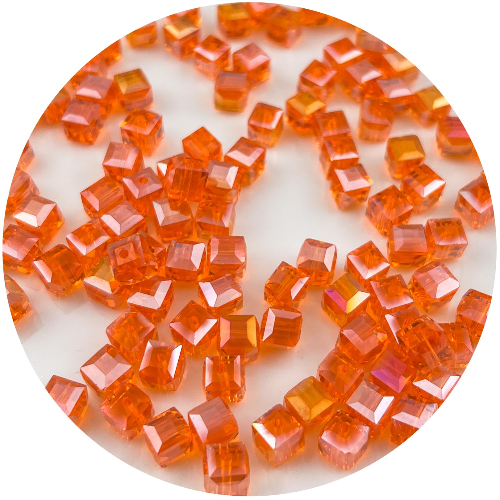 200Pcs 4MM Glass Cube Crystal Beads - Square Faceted Glass Beads with Hole Spacer for Bracelets, Necklace, Earring Making Supplies (16-Orange Yellow AB)