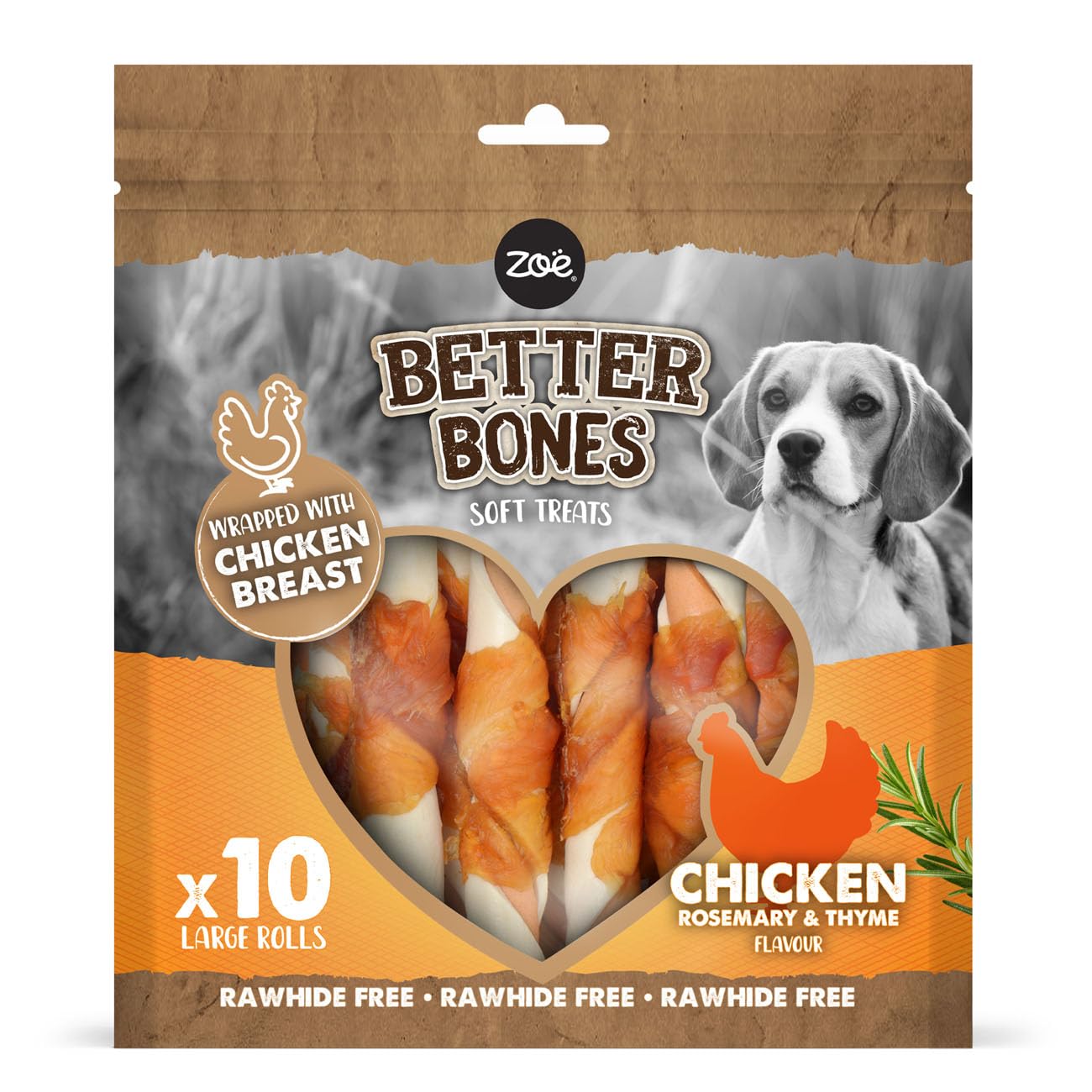 Zoe Better Bones, Rawhide-Free, Wrapped Dog Treats, Chicken Flavour 1x10pcs