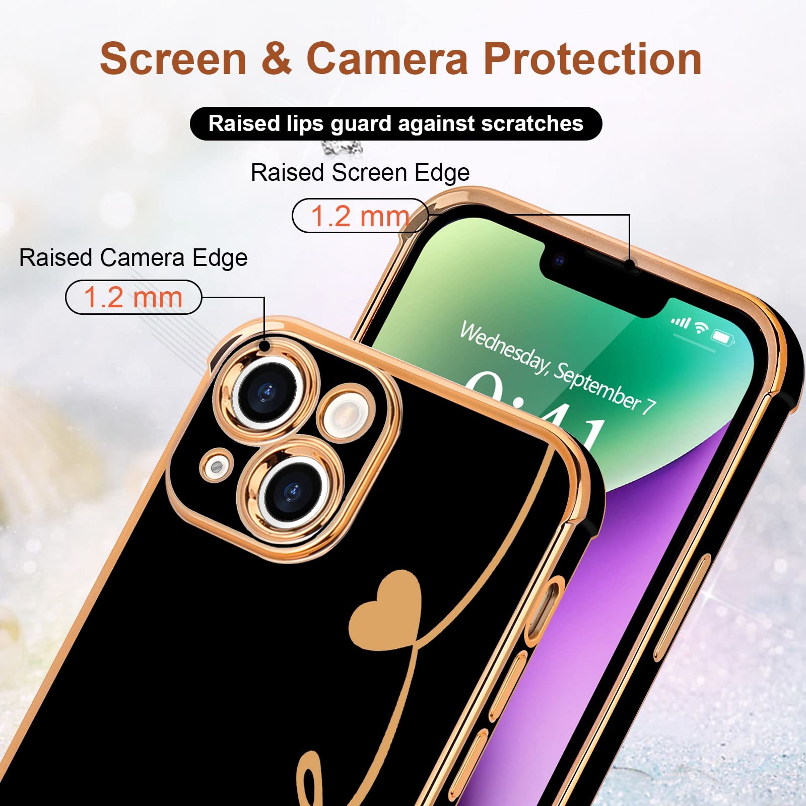 BANAILOA Custodia Per IPhone 14 Con Cuori E Conchiglie - Bordo Quadrato, Morbida TPU, 6,1 Pollici