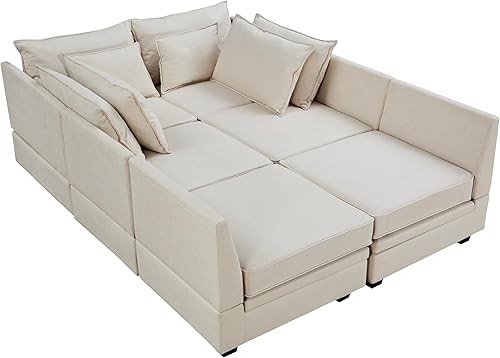 Miniatura 7 de Sofá seccional en forma de L, moderno sofá de tapicería grande, sofá cama modular convertible con diván reversible, asiento de almacenamiento para