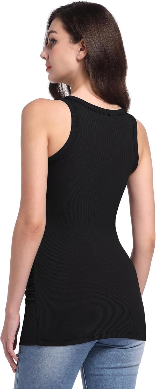 V VOCNI Maternity Tank Tops Women's Sleeveless Racerback High Neck Casual Ribbed Fitted Tops Cami Top Shirt Pregnancy Tee - Image 3