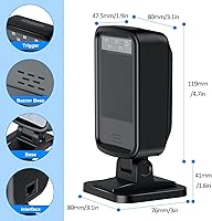 Vista 5 de 1D/2D automático omnidireccional de escritorio con cable USB lector de código de barras, Plug and Play, escáner de código de barras manos libres