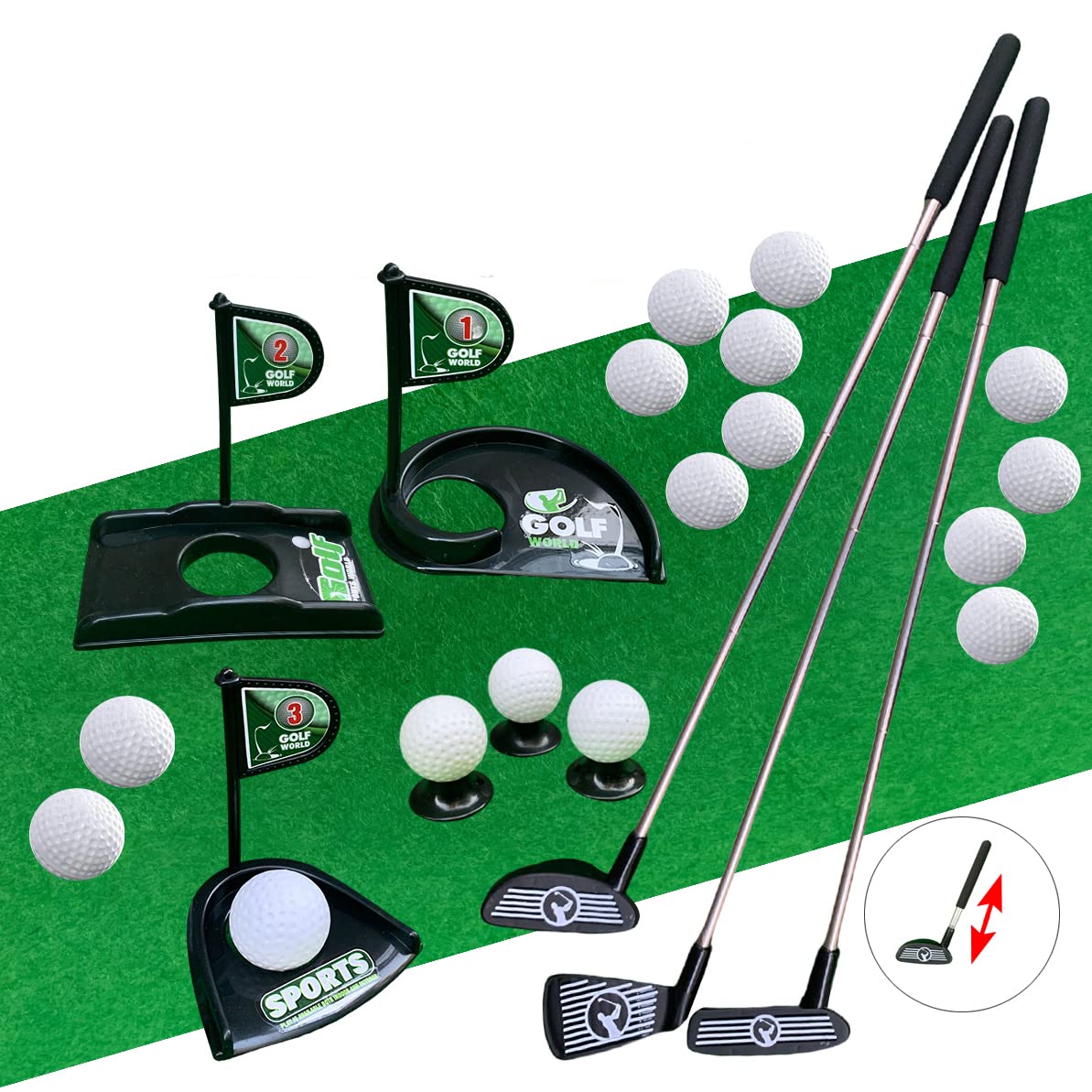 Ssccgym Telescopic Alloy Plastic Golf Toy Game for Toddler Children's Outdoor Indoor Toy Sports Equipment Including 16 Green