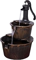 Alpine Corporation 27" Rustic 2-Tier Barrel Pump Outdoor Water Fountain - Bronze, Soothing Cascades for Patio, Garden, Yard