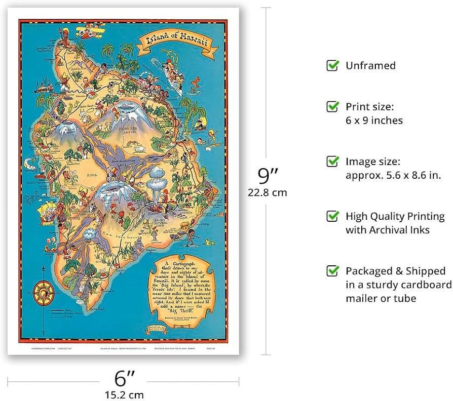 Amazon.com: Hawaiian Island of Hawaii (Big Island) Map - Hawaii