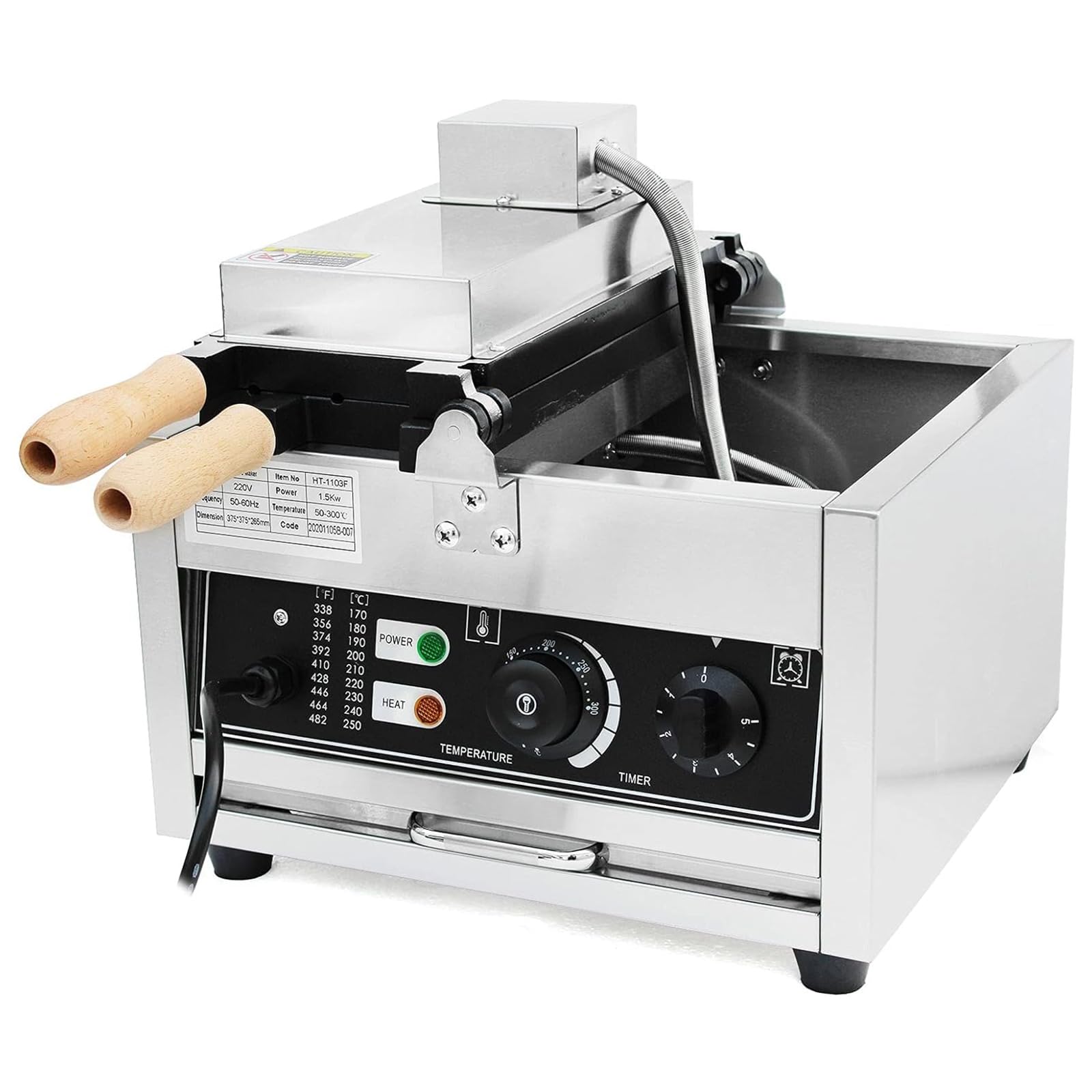 Gofrera De Bolas Comerciales, Máquina para Hacer Gofres De Brocheta De Burbujas Antiadherente 1400W, Plancha De Gofres para Panaderías,Restaurantes,Quioscos, Control De Tiempo Y Temperatura