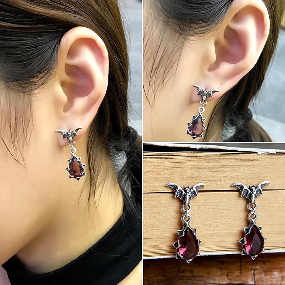 Gothic Dark Bat Zircon Earrings Vintage Red Crystal Bat Dangle Drop Earrings Variety Gothic Vampire Bat Earrings Punk Rock Hip Hop Bat Animal Earrings Halloween Jewelry for Women and Men