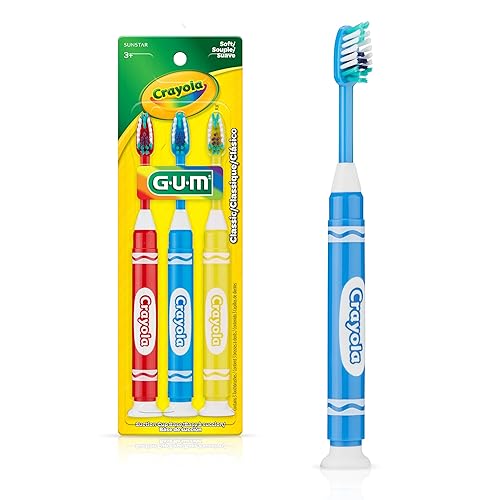 GUM - 3 cepillos de dientes para niños cerdas blandas a partir de 5 años colores variados modelo rotulador Crayola 227JM