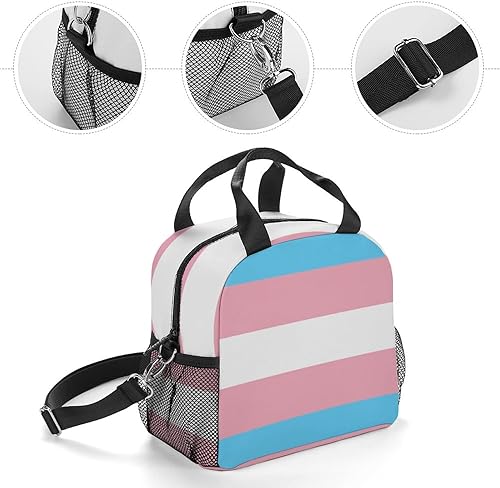 Miniatura 5 de Lonchera con bandera del orgullo gay transgénero para mujer, bolsa de almuerzo aislada ligera y duradera con correa de hombro ajustable para