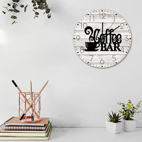 Miniatura 8 de Reloj minimalista de madera, silencioso, sin tictac, números grandes, funciona con pilas, café, hermoso, relojes de pared, café, taza de té,