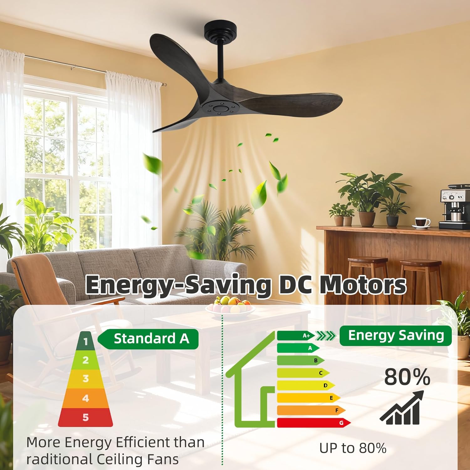 Outdoor Ceiling Fan Without Light, 42Inch Smart Ceiling Fan with Remote & Voice Control for Alexa/Google, 3-Blade Wood Fan, Quiet DC Motor, 6 Speeds for Patio, Porch, Farmhouse, Dark Brown