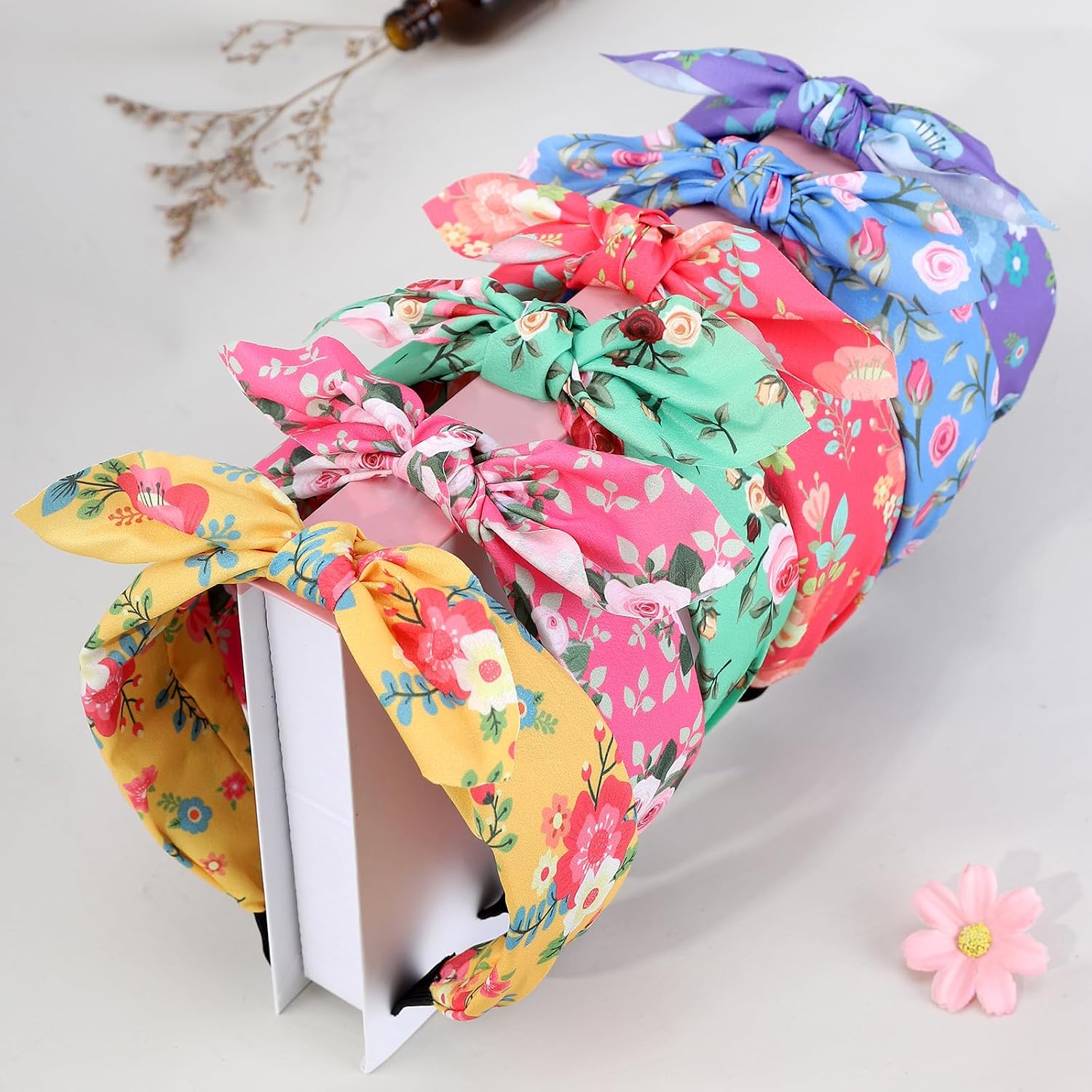 Bow Knotted headbands for Women,6PCS Fashion Knotted Head Band with Bow,Cute Rabbit Ear Hair Band for Women Girls,Non Slip Wide Colorful Top Knot Hair Accessories