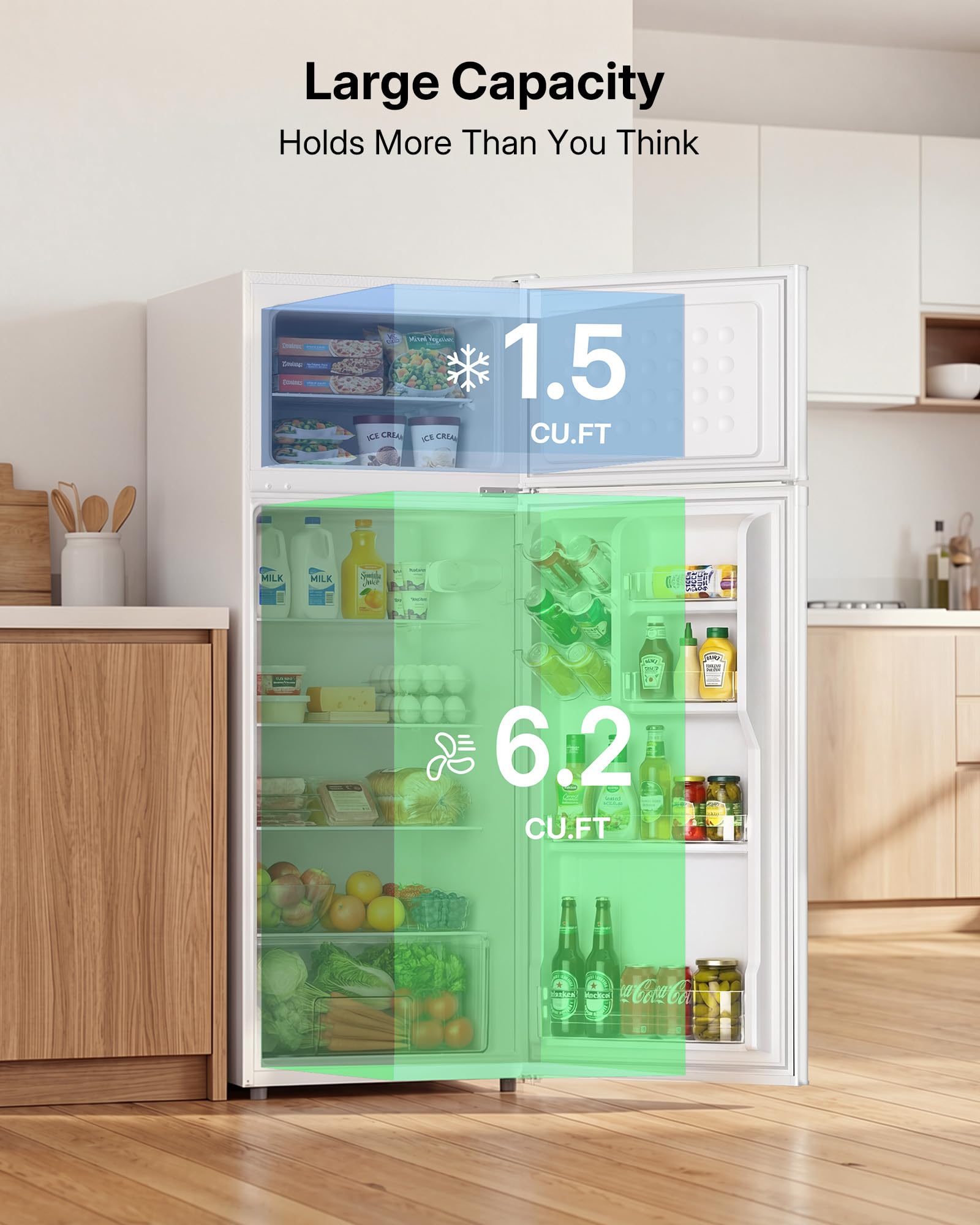 Upstreman 7.7 Cu Ft White Large Capacity Refrigerator With Freezer, Energy Efficient Compact Refrigerator, Adjustable Thermostat & Reversible Door For Apartment, Dorm, Office, Kitchen，White (Bd-75) on Fridge.com - View 4