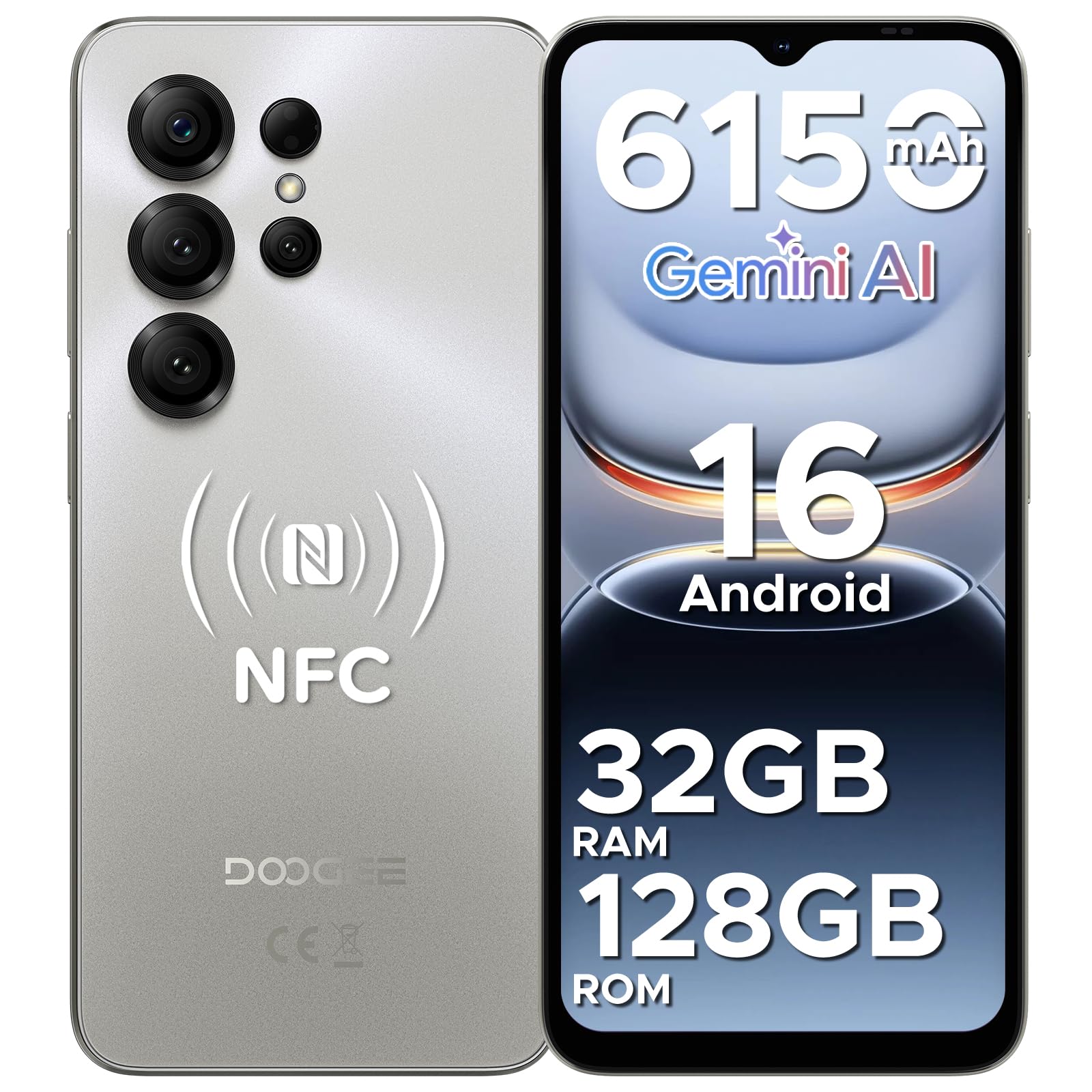 DOOGEE NOTE 56X PRO Android 16 Smartphone, 6150mAh Batteria,UNISOC T7225 Telefono, 6.56"HD+90Hz Display, 32GB+128GB, 13MP+8MP Cellulare, NFC/Widevine L1/Face Unlock/Side Fingerprint Recognition, Plain