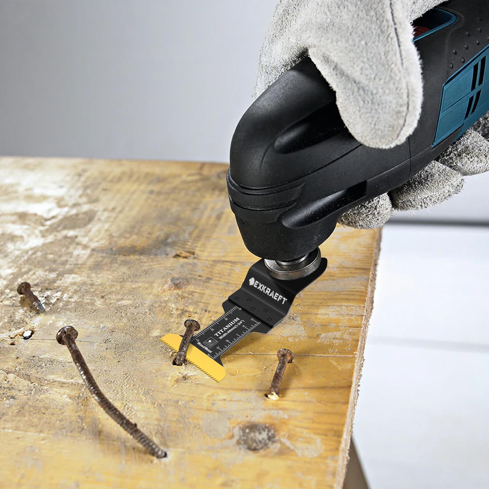 EXKRAEFT 55 hojas de sierra oscilantes, cuchillas oscilantes universales de titanio para clavos de metal, madera y plástico, kits de cuchillas multiherramienta compatibles con Dewalt Milwaukee Ryobi
