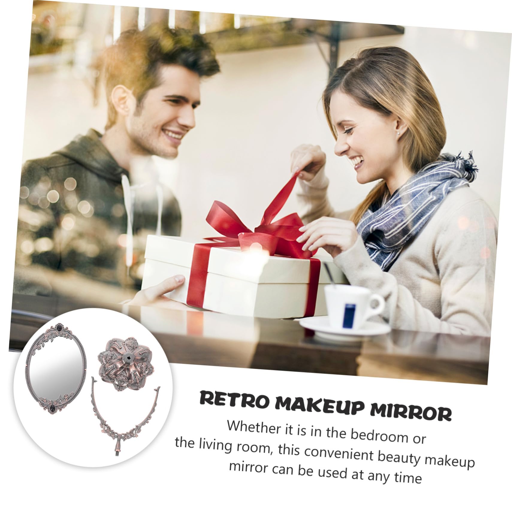 Doppelseitiger Schminkspiegel aus Zinklegierung im Europäischen Stil | Drehbar, Flacher Standfuß, Hohe Definition, Geeignet für Make Up und Hochzeit