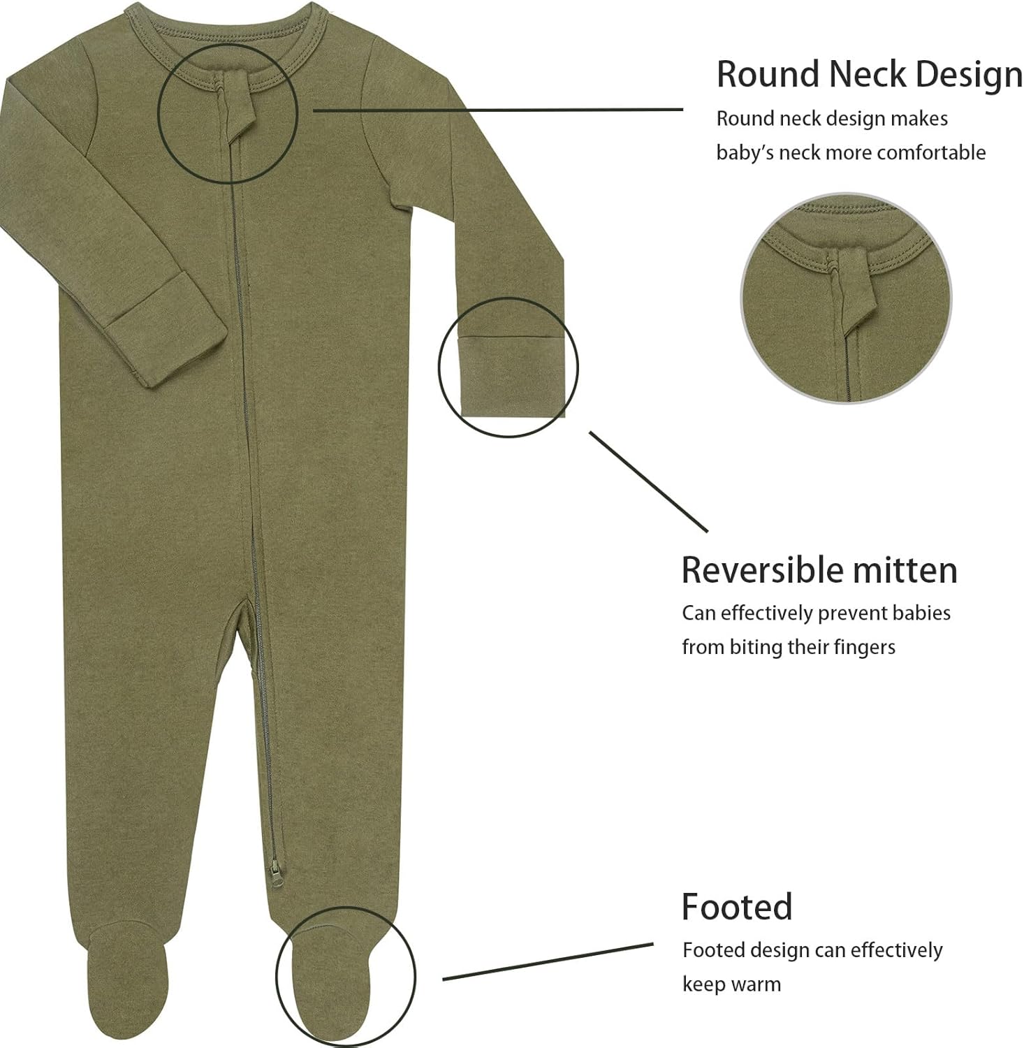 GUISBY Footed Long Sleeve Baby Pajamas with Zipper Cotton Infant Sleepwear - Image 2